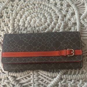 Nina Ricci Brown Wallet with Orange Accent and Gold Buckle
